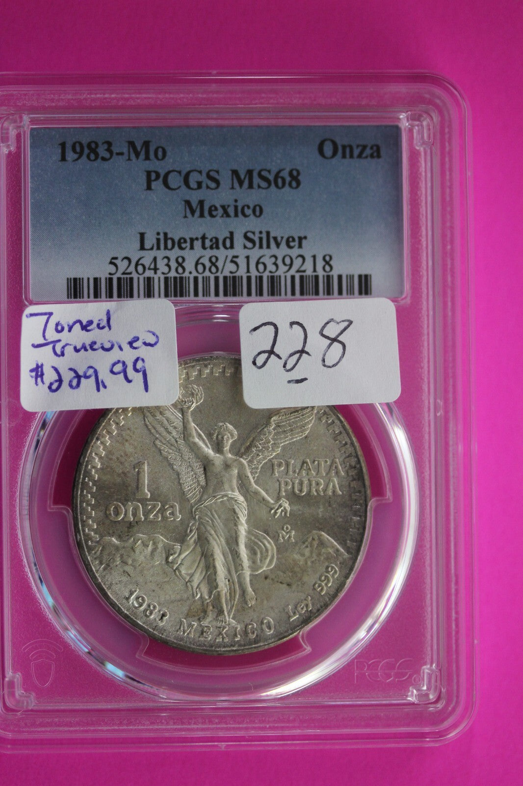Toned 1983 MS 68 Libertad Mexico 1 OZ Silver Coin PCGS Certified Authentic 228