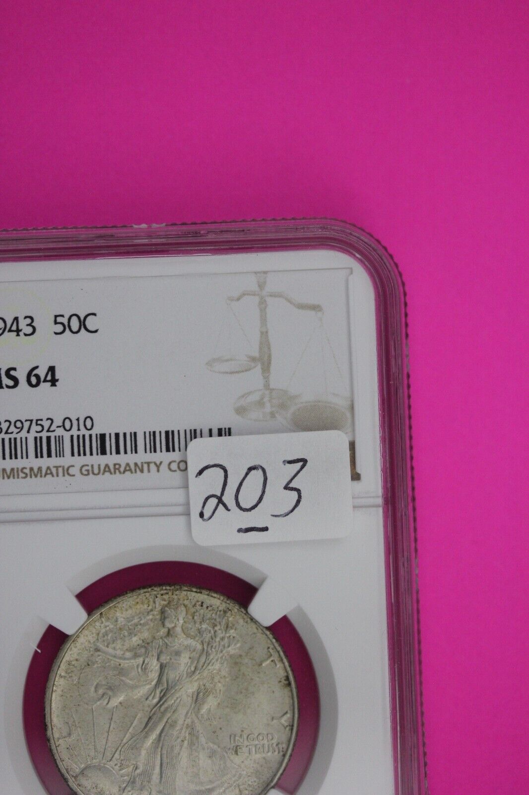 1943 P MS 64 Walking Liberty Half Dollar NGC Graded Certified Authentic 203