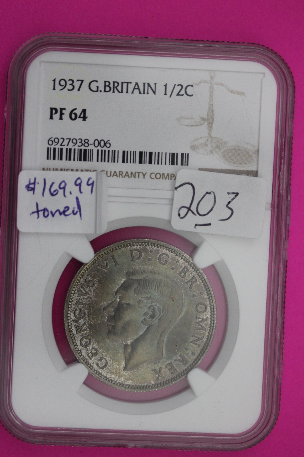1937 PF 64 Great Britain Half Crown Silver Coin NGC Authentic Certified Slab 203