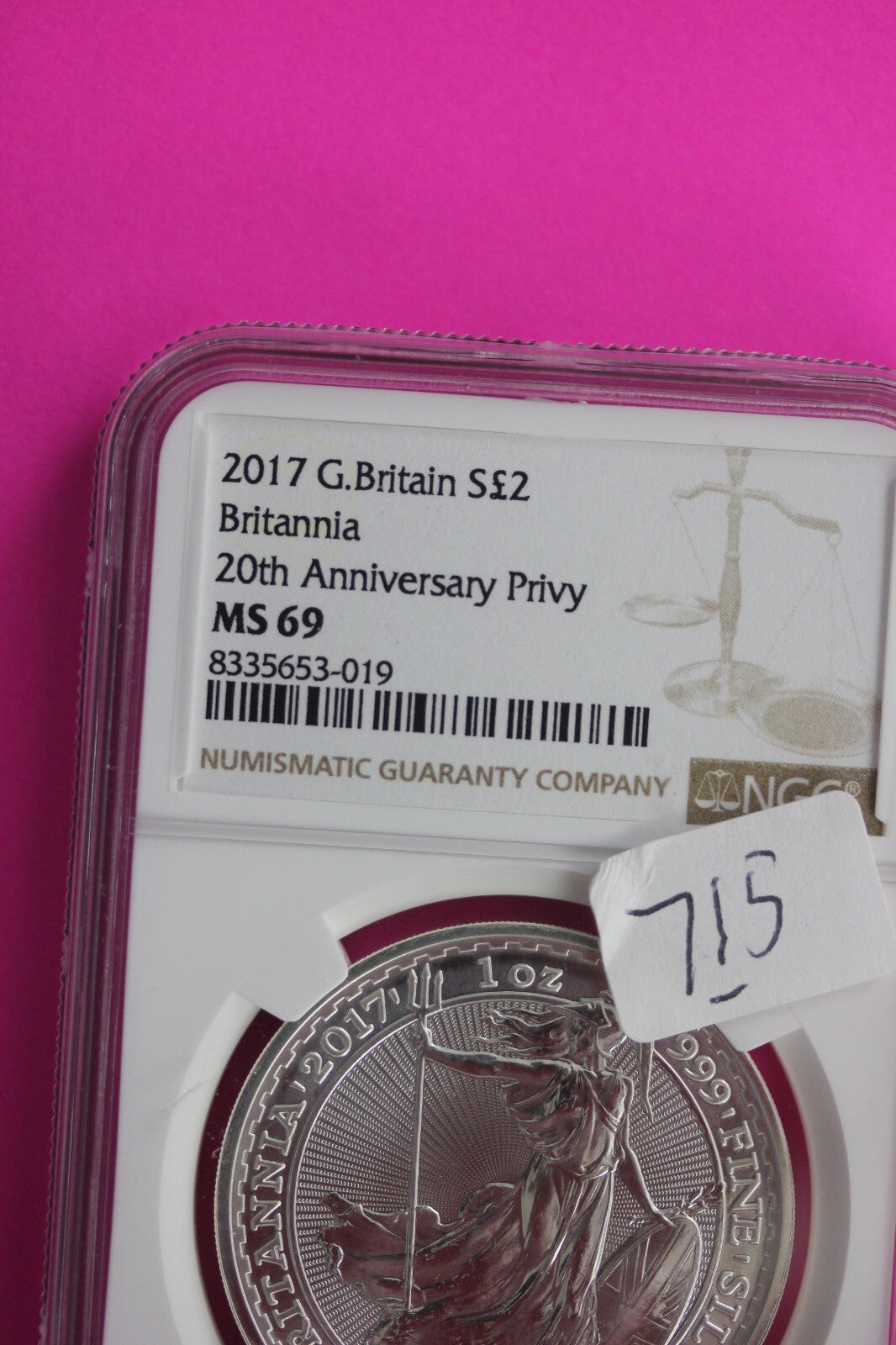 2017 MS 69 Great Britain £2 Britannia 20th Anniversary Privy NGC Graded Slab 715