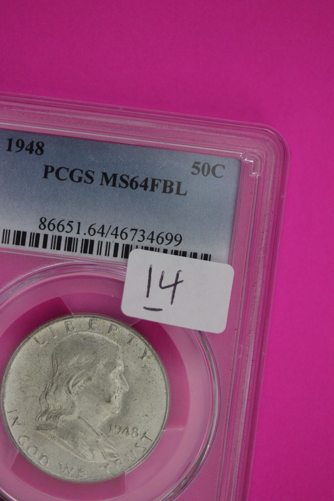 1948 P MS 64 Full Bell Lines Ben Franklin Silver Half Dollar PCGS FBL Slab 14