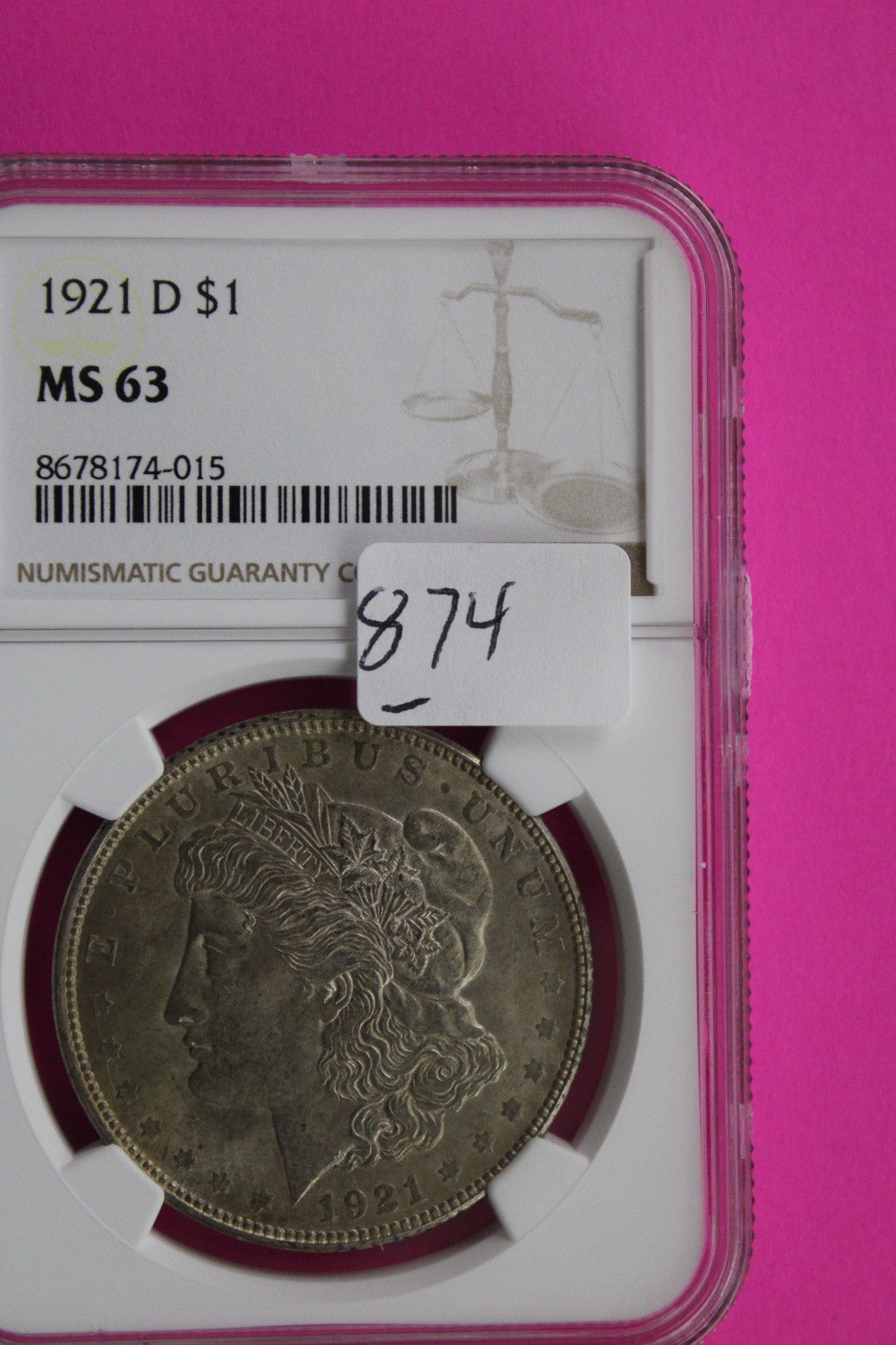 1921 D MS 63 Liberty Morgan Silver Dollar NGC Certified Graded Authentic 874