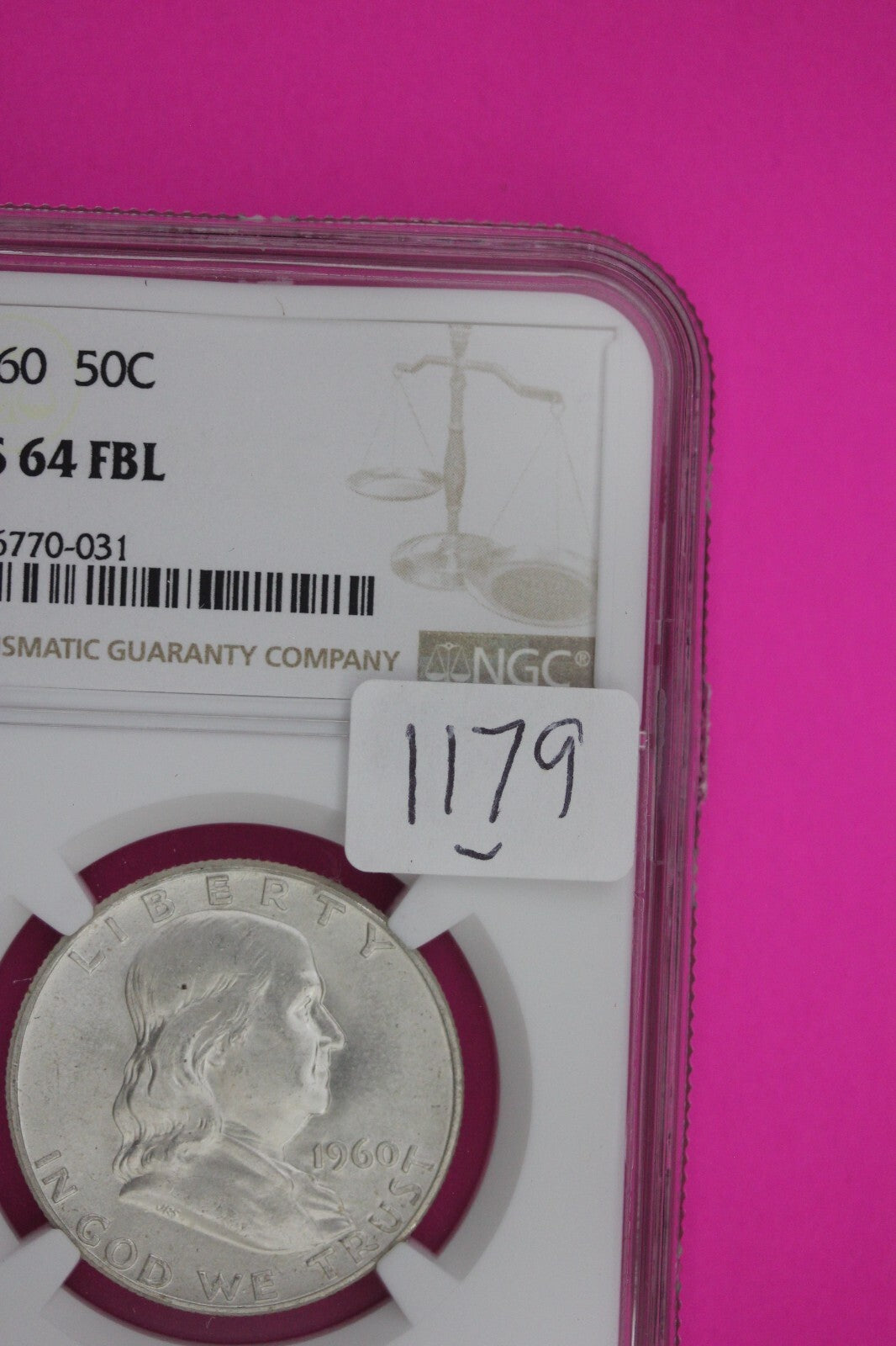 1960 P MS 64 Full Bell Lines Ben Franklin Silver Half Dollar NGC FBL Slab 1179