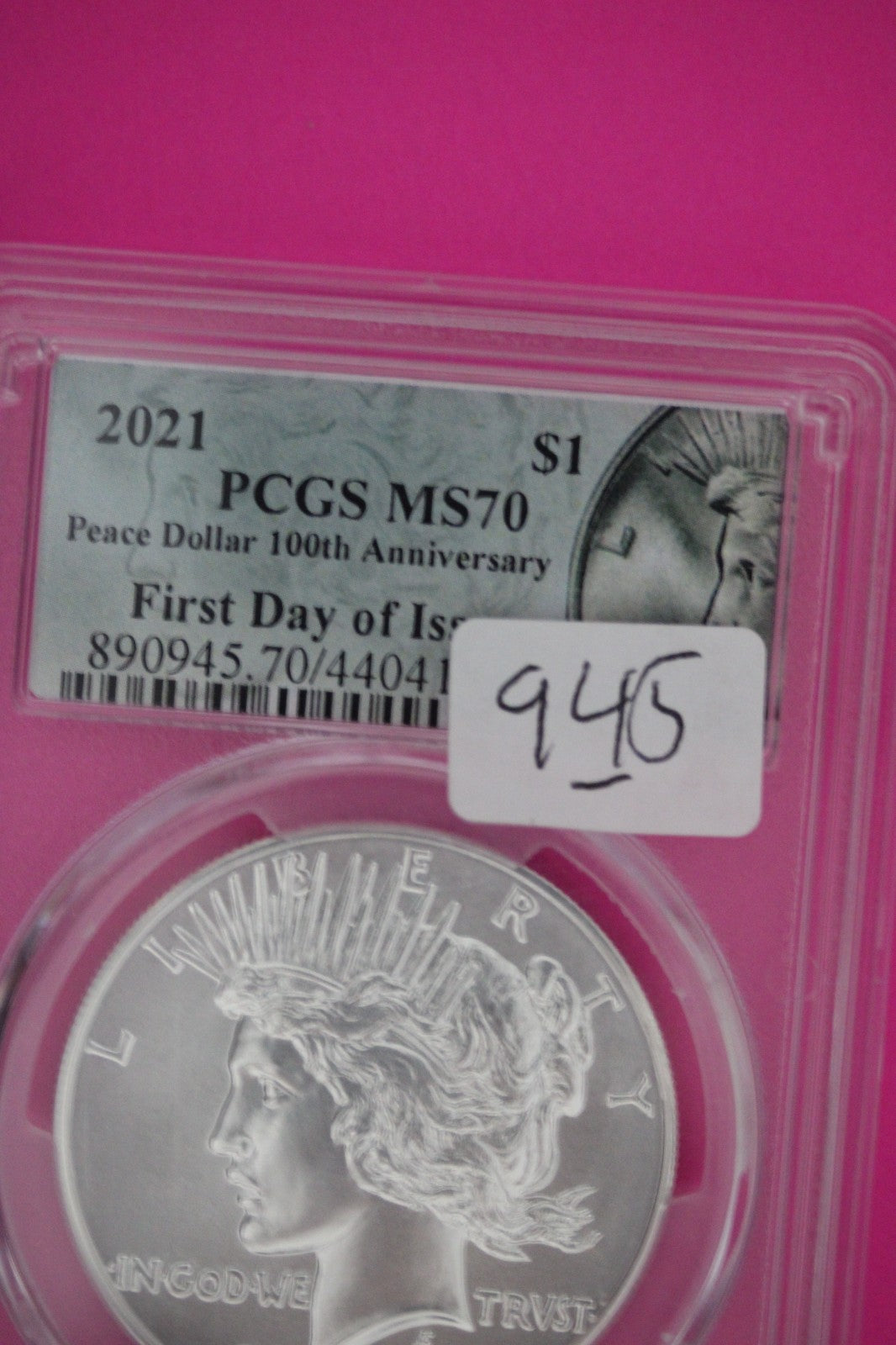 RARE 2021 MS 70 Peace Silver Dollar 1rst Day Issue PCGS Graded Authentic 945