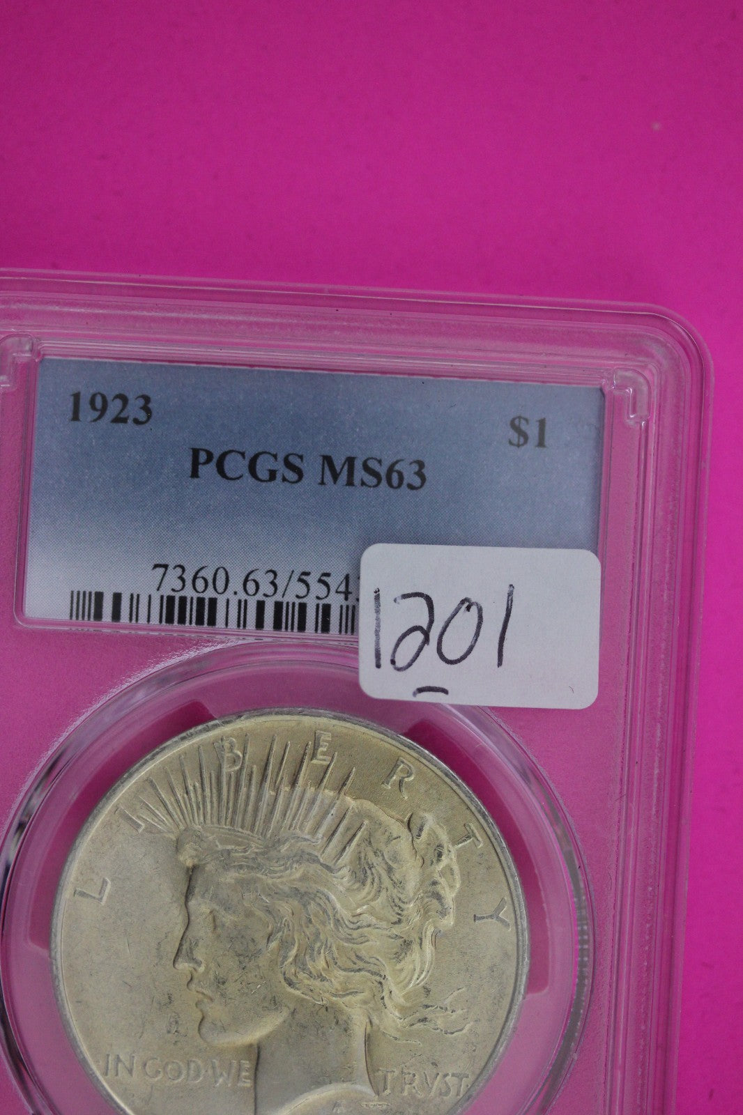 1923 P MS 63 Liberty Peace Silver Dollar PCGS Certified Graded Authentic 1201