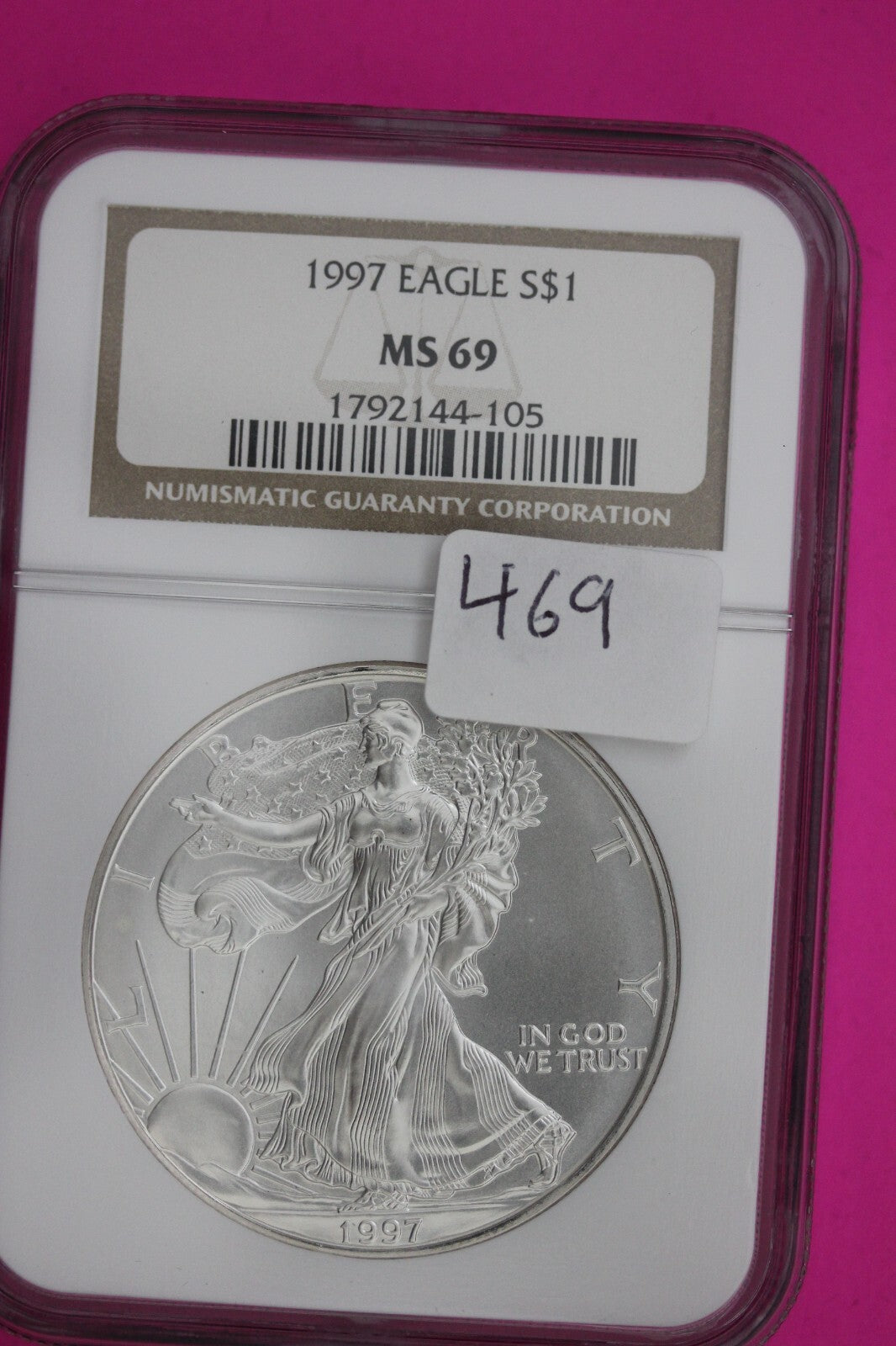 1997 MS 69 Silver Eagle Coin 1 OZ .999 NGC Graded Certified Authentic Slab 469
