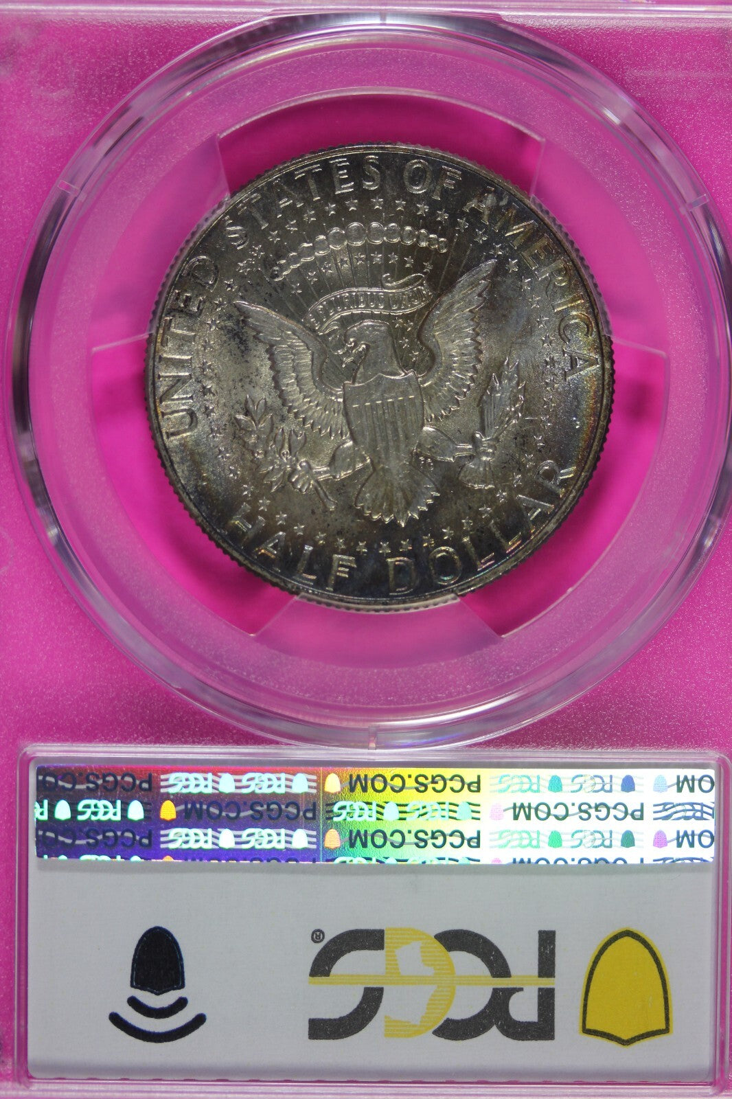 Rainbow Toned 1965 Silver MS 65 John F Kennedy Silver Half Dollar PCGS Slab 130