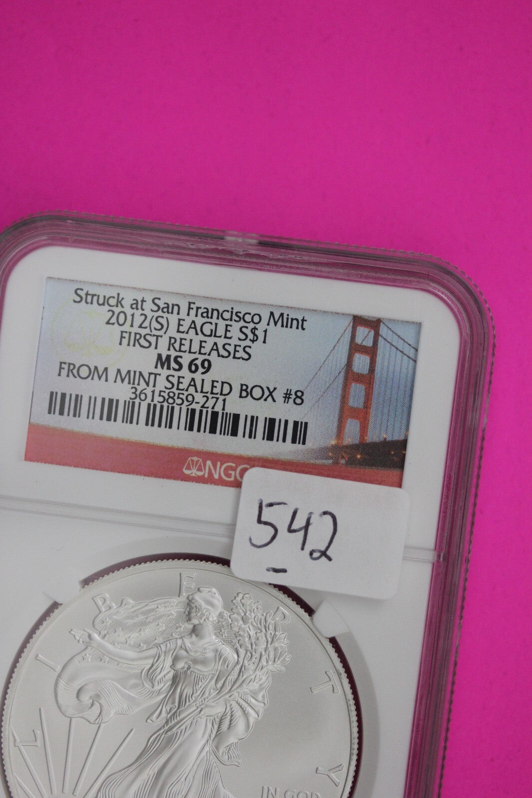 2012 S MS 69 Silver Eagle Coin 1 OZ .999 NGC Certified Graded Authentic Slab 542