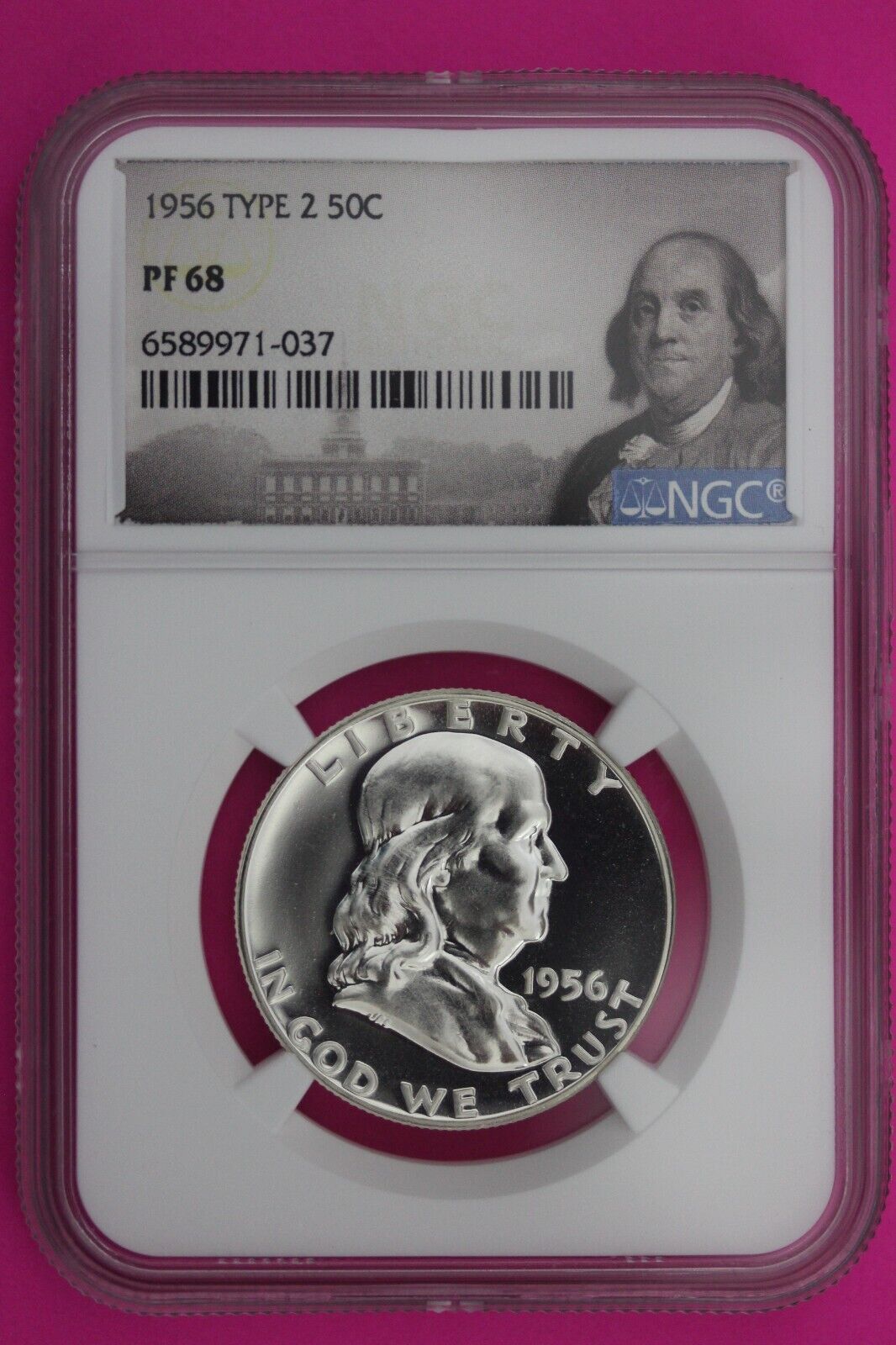 1956 T2 PF 68 Ben Franklin Half Dollar NGC Graded Certified Authentic Slab 483
