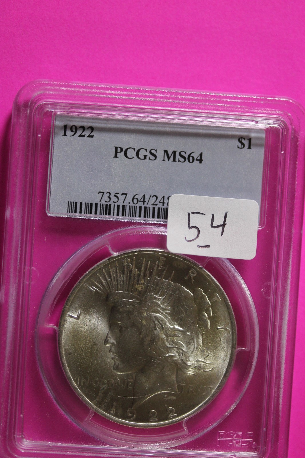 1922 P MS 64 Liberty Peace Silver Dollar PCGS Graded Authentic Certified Slab 54