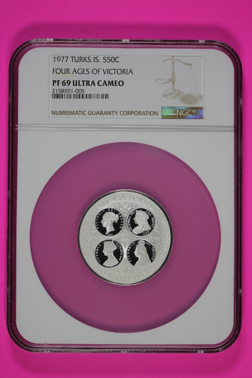 Top Pop Finest Known 1977 PF 69 Turks 50 Cr 4 Ages Of Victoria Silver NGC 7024