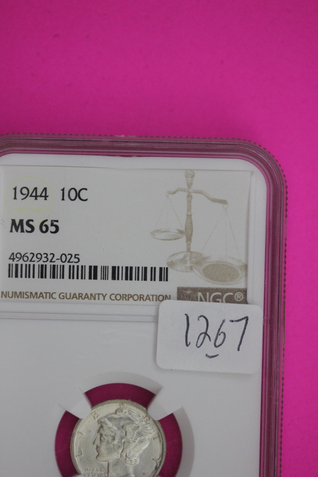 1944 P MS 65 Mercury Winged Liberty Dime NGC Certified Graded Authentic 1267