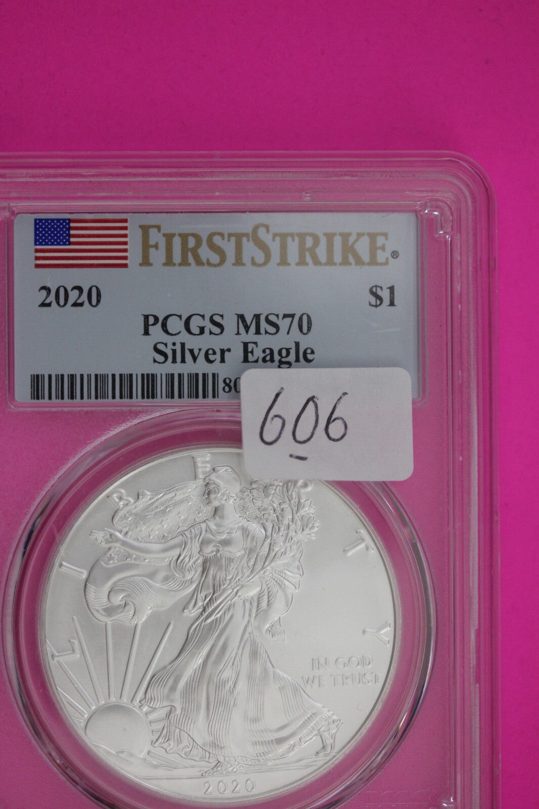 2020 MS 70 Silver Eagle Coin 1 OZ .999 PCGS Certified Graded Authentic Slab 606