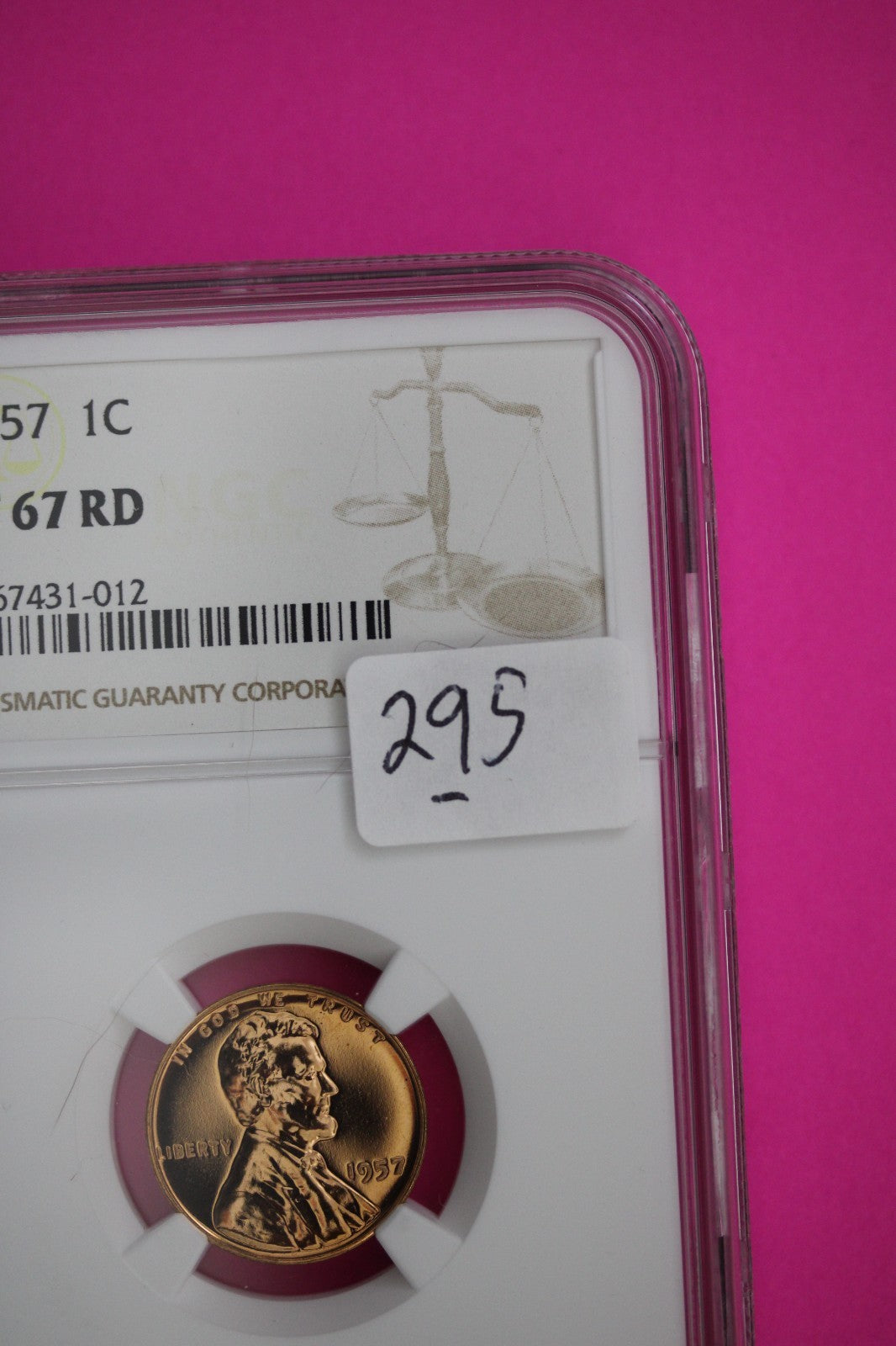 1957 PF 67 Red Lincoln Wheat Cent Proof Coin NGC certified Authentic Slab 295