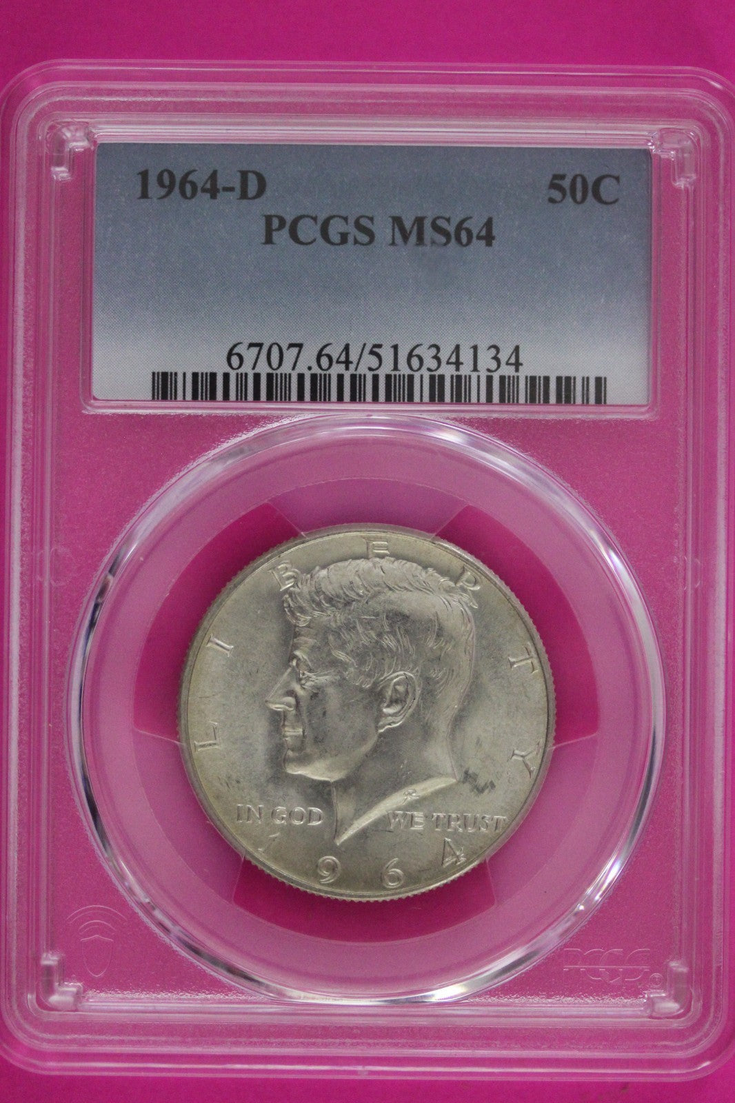 1964 D MS 64 John Kennedy Half Dollar PCGS Certified Authentic Genuine Slab 76