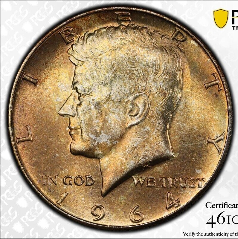 Toned Color 1964 P MS 65 John Kennedy Half Dollar PCGS Trueview Graded OCE 76
