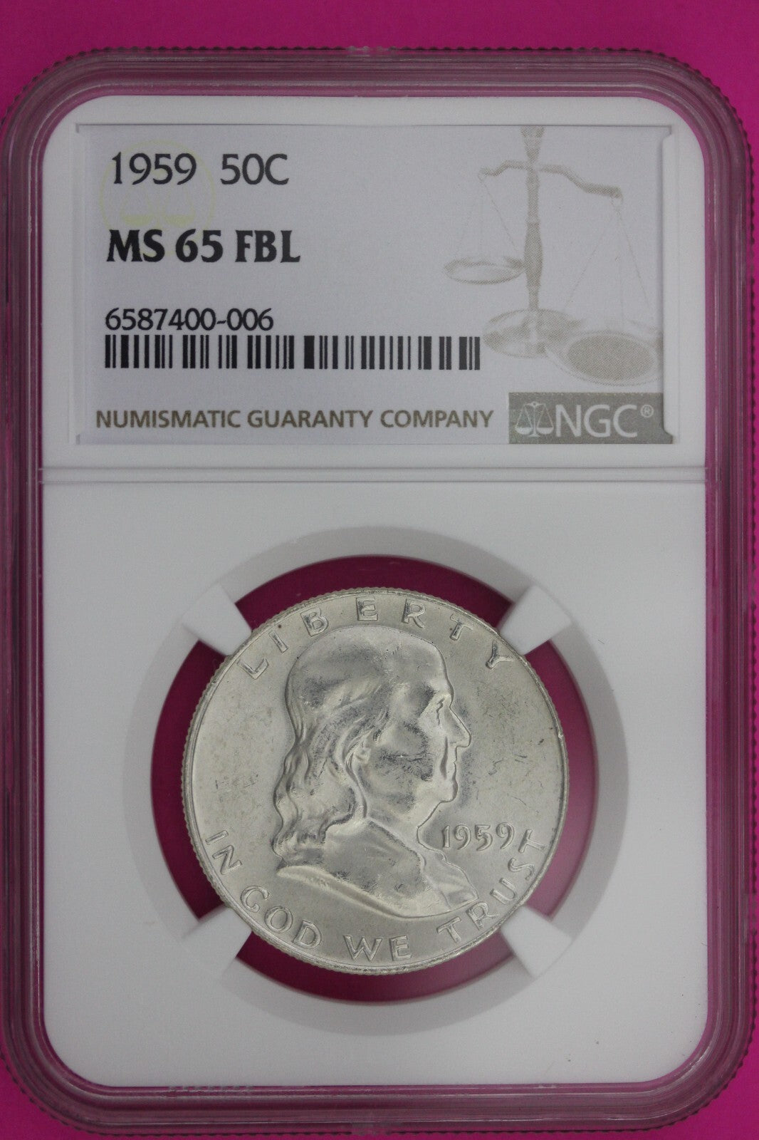 1959 P MS 65 Full Bell Lines Ben Franklin Silver Half Dollar NGC FBL Slab 1175