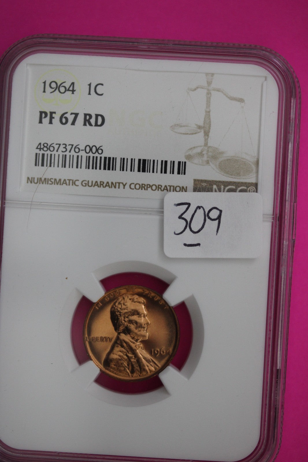1964 PF 67 Red Lincoln Memorial Cent Proof Coin NGC certified Authentic Slab 309