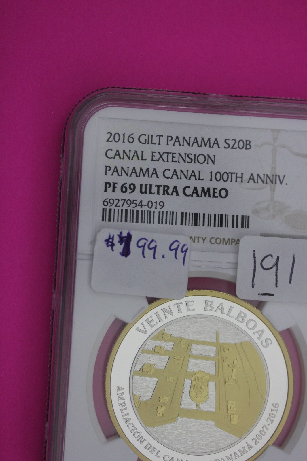 2016 PF 69 Gilt Panama Proof 20 Balboas Canal Extension 100 Anniversary NGC 191