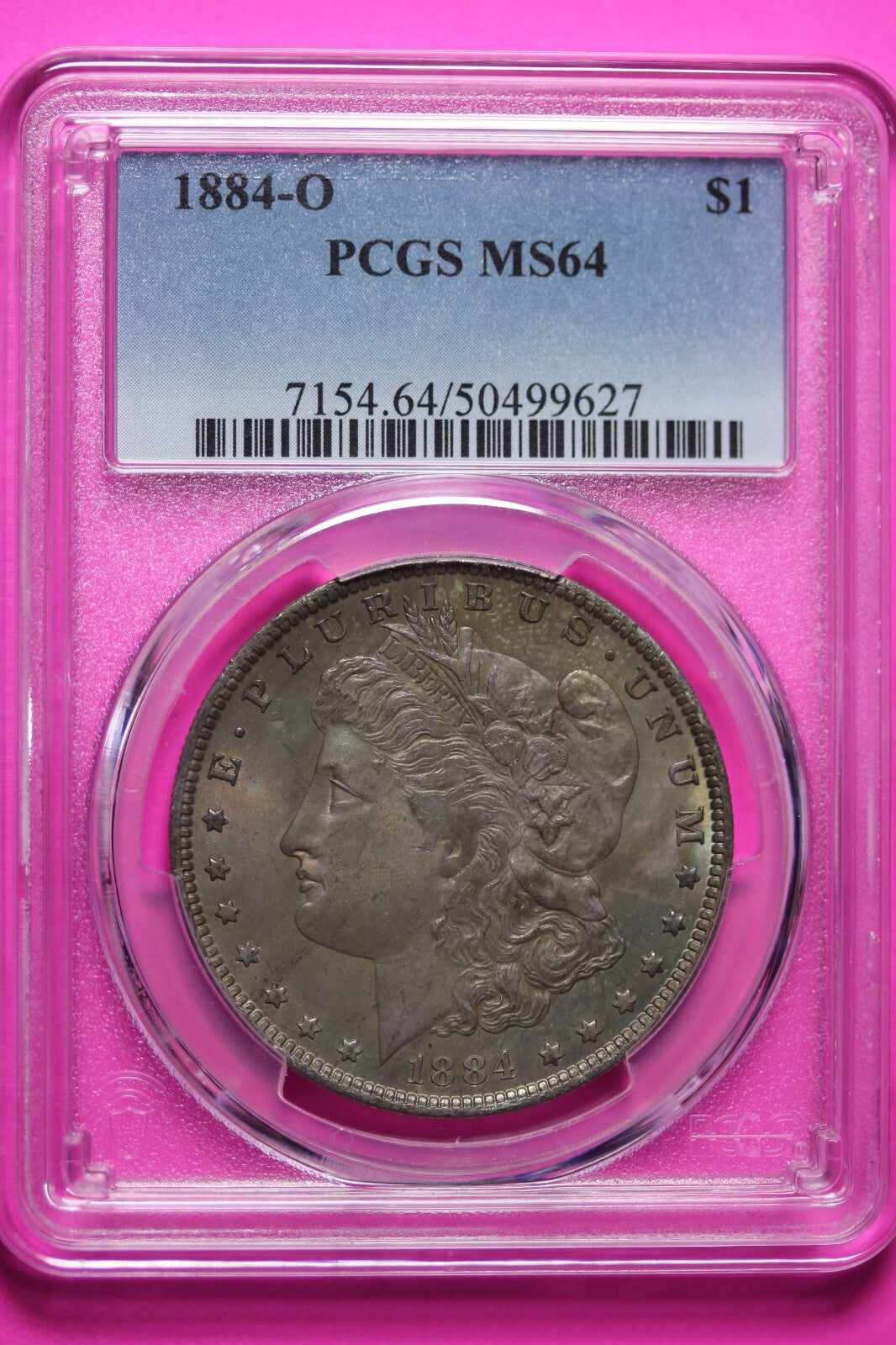 Toned 1884 O MS 64 Morgan Liberty Silver Dollar PCGS Certified Graded Slab 982