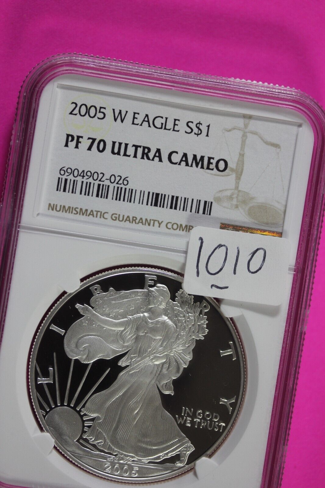 2005 W PF 70 Silver American Eagle Deep Cameo Authentic Proof Coin NGC Slab 1010