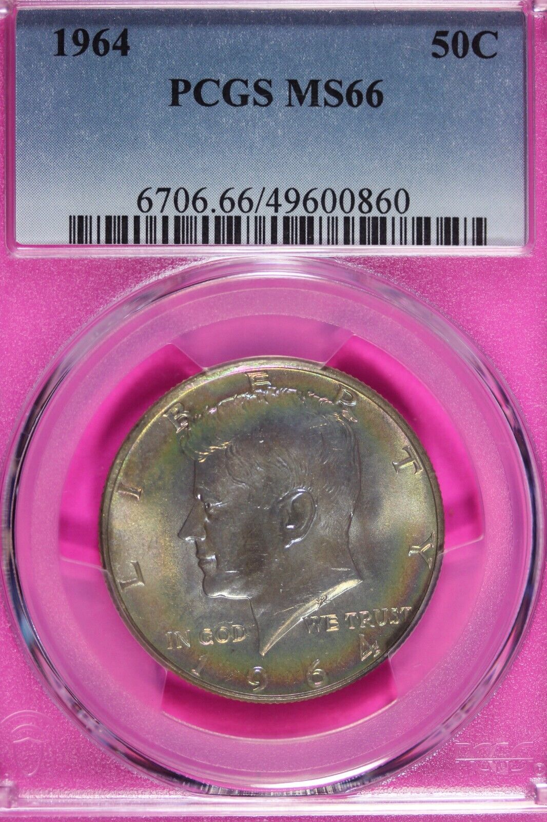 Rainbow Toned 1964 P Silver MS 66 John F Kennedy Silver Half Dollar PCGS 145