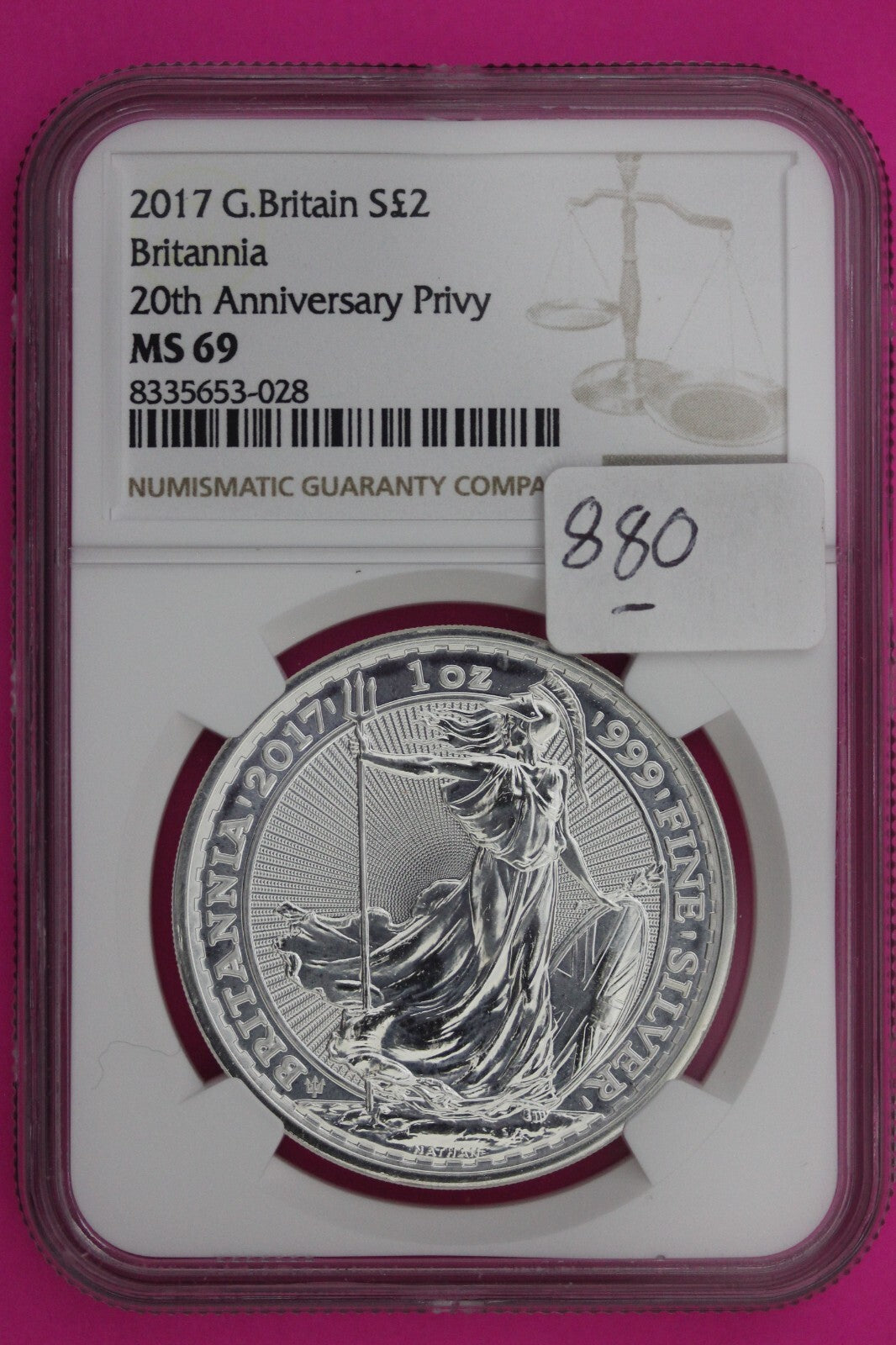 2017 MS 69 Great Britain £2 Britannia 20th Anniversary Privy NGC Graded Slab 880