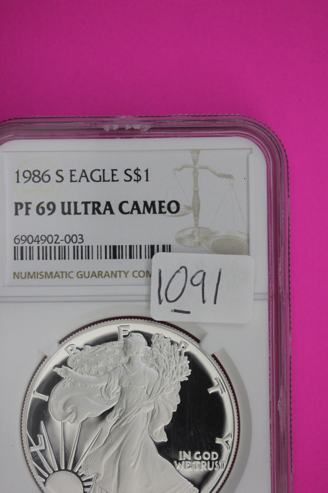 1986 S PF 69 Silver American Eagle Ultra Cameo Authentic Proof Coin NGC 1091