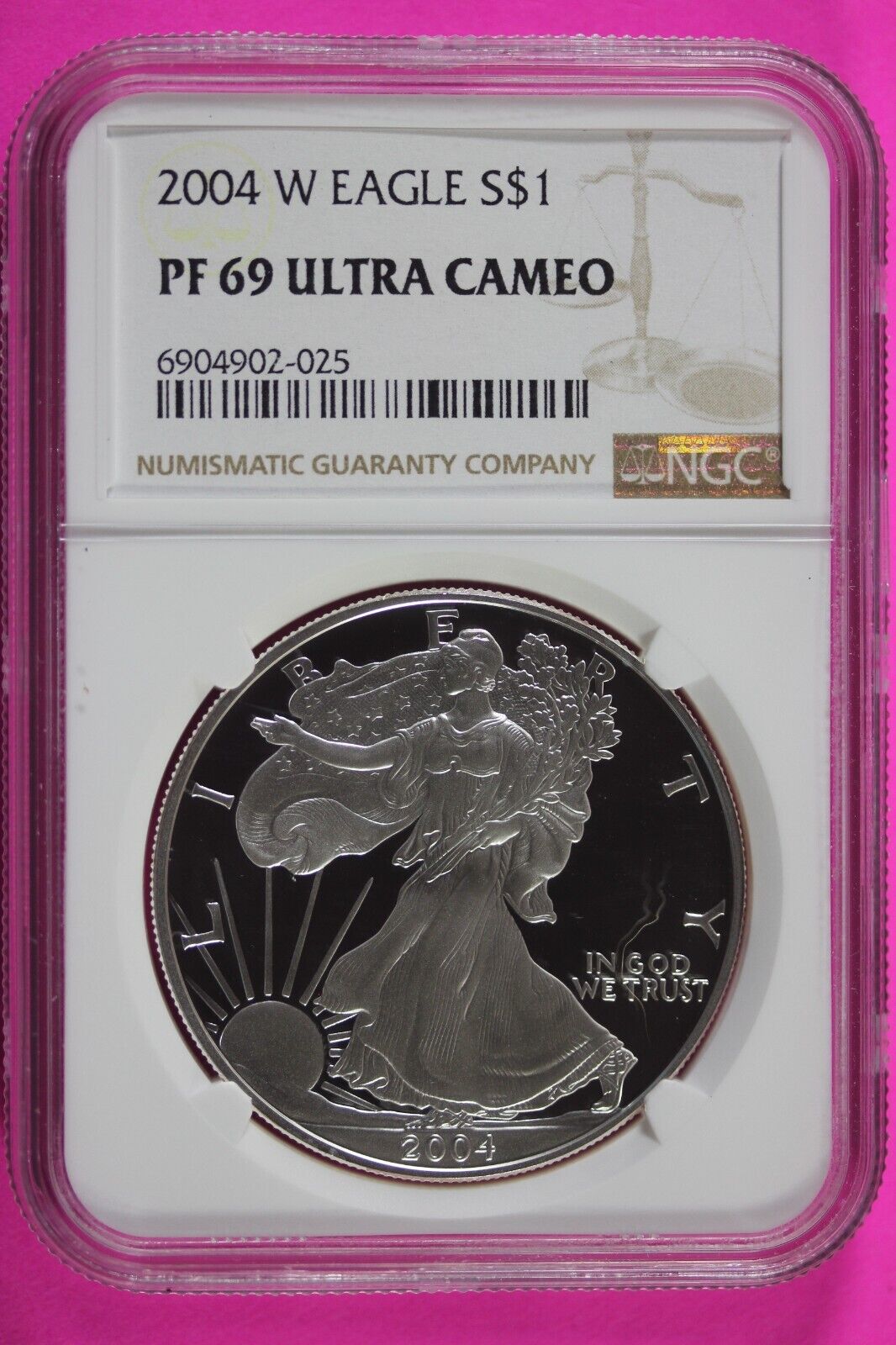 2004 W PF 69 Silver American Eagle Deep Cameo Authentic Proof Coin NGC Slab 1011