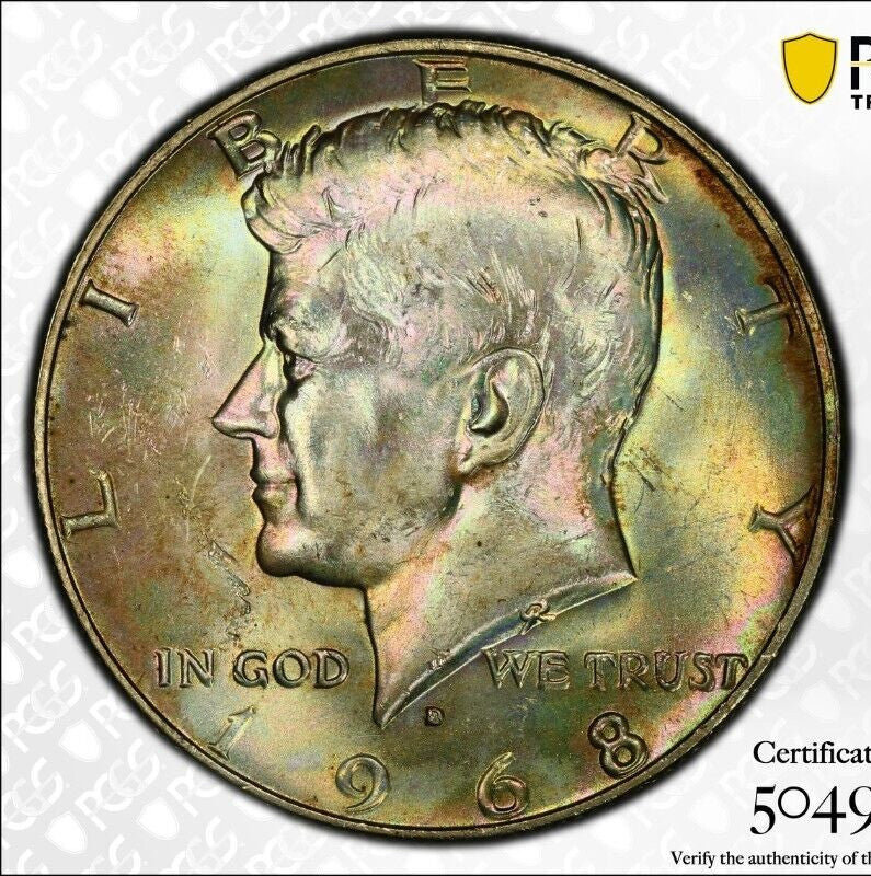 Toned 1968 D Silver MS 64 John F Kennedy Silver Half Dollar PCGS Graded Slab 148