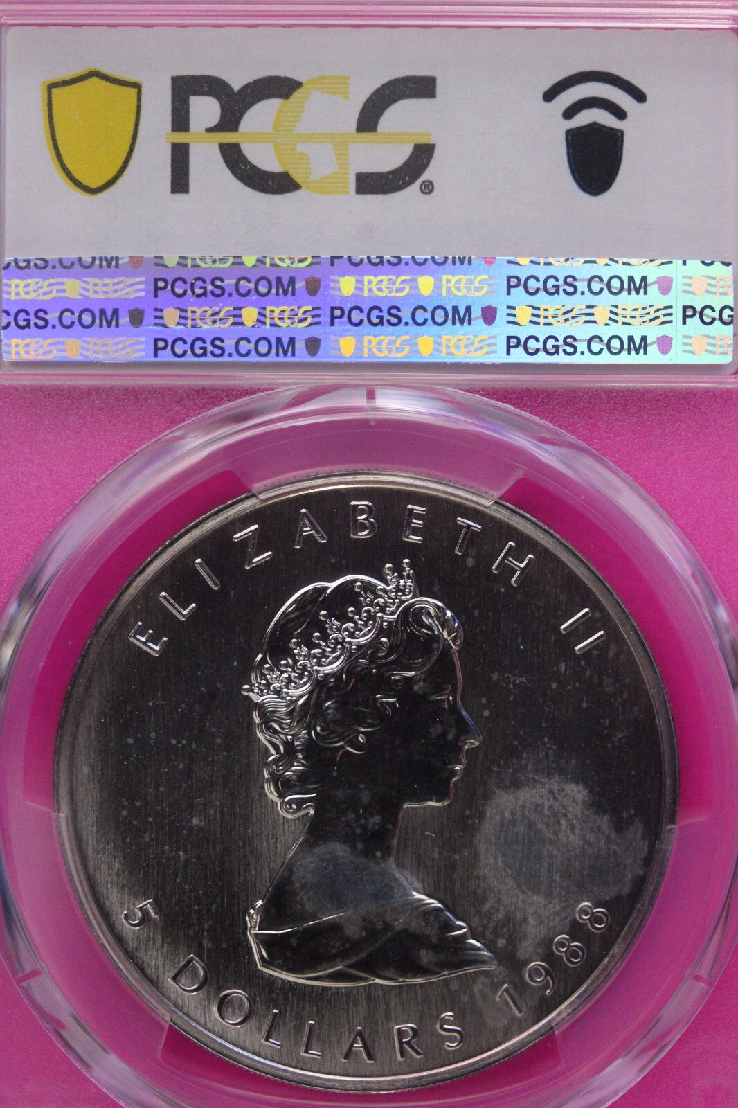Rainbow Toned 1988 MS 67 Canada Maple Leaf Silver 5 Dollar PCGS Graded Slab 736