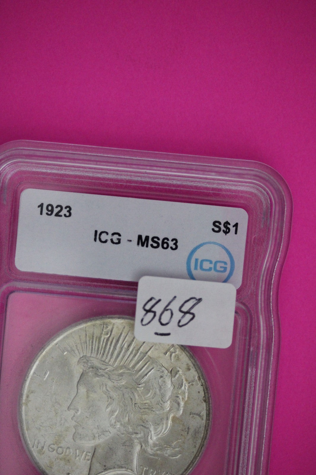 1923 P MS 63 Liberty Peace Silver Dollar ICG Certified Graded Authentic Slab 868