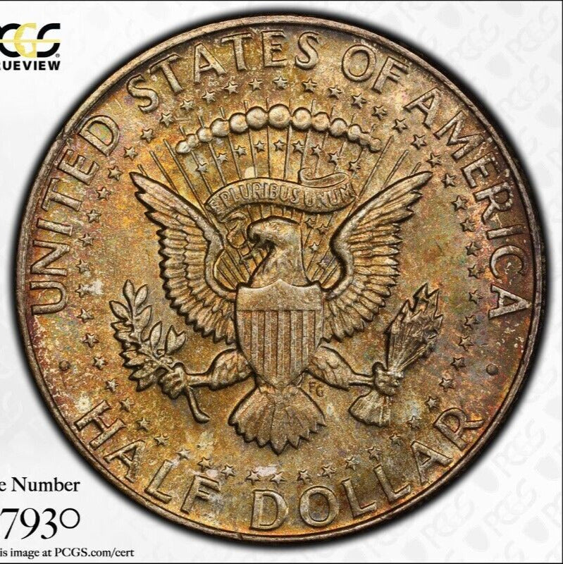 Toned Color 1964 P MS 66 John Kennedy Half Dollar PCGS Graded Trueview Slab 55