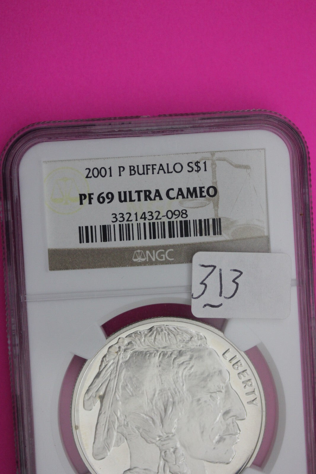 2001 P PF 69 Proof Buffalo Commemorative Silver Dollar NGC Graded Authentic 313