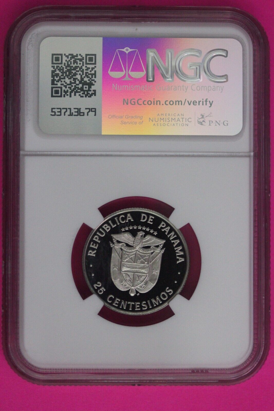 1976 Panama PF 69 Ultra Cameo Proof 25 Centesimos NGC Graded Certified Slab 1029