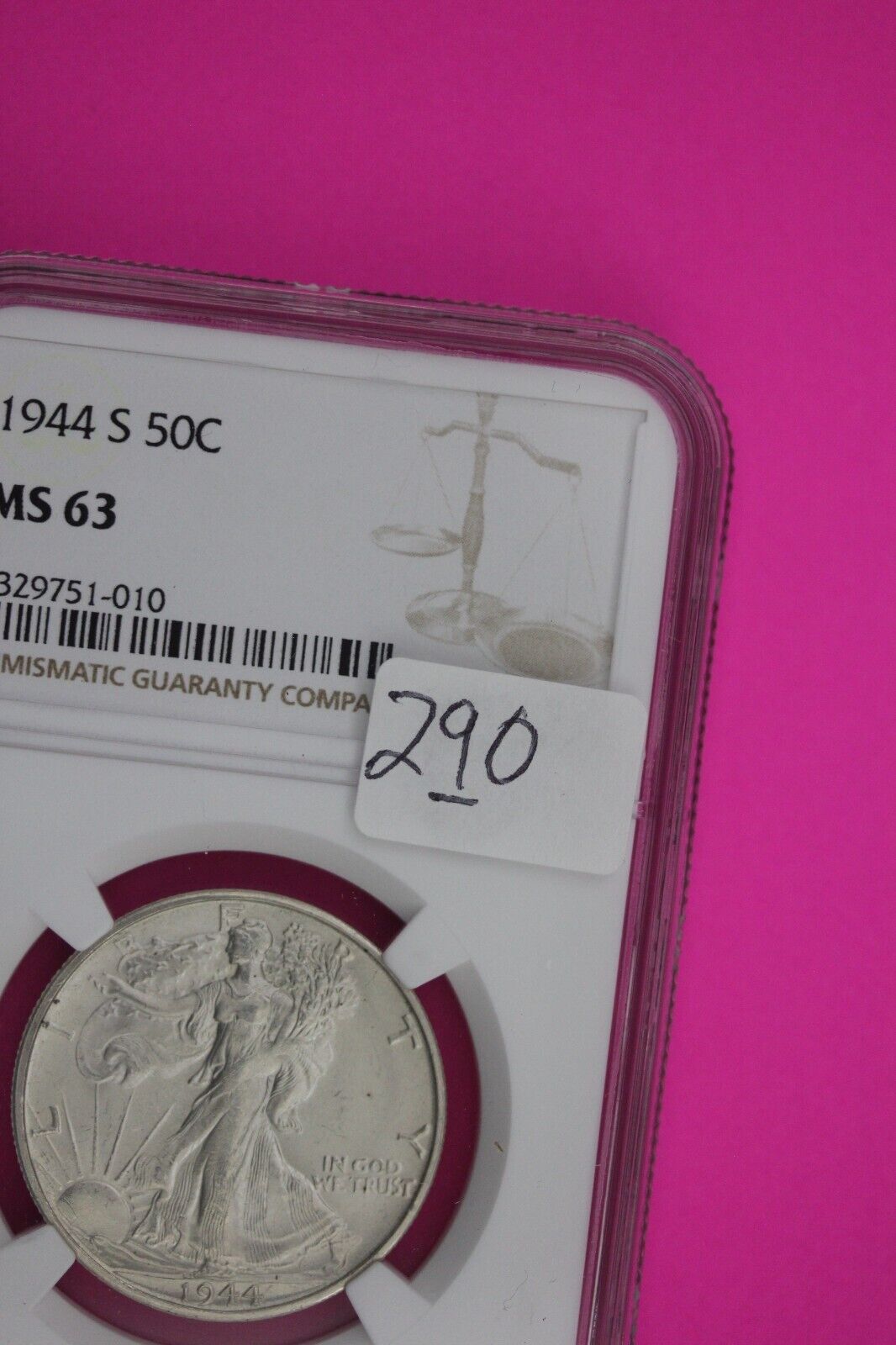 1944 S MS 63 Walking Liberty Half Dollar NGC Graded Certified Authentic 290