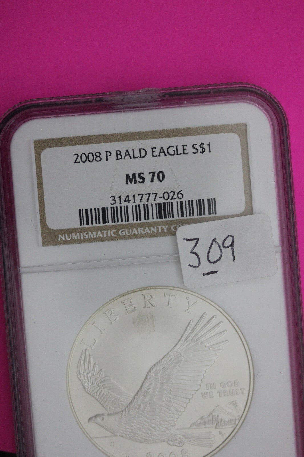 2008 P MS 70 Bald Eagle Commemorative Silver Dollar NGC Graded Authentic 309