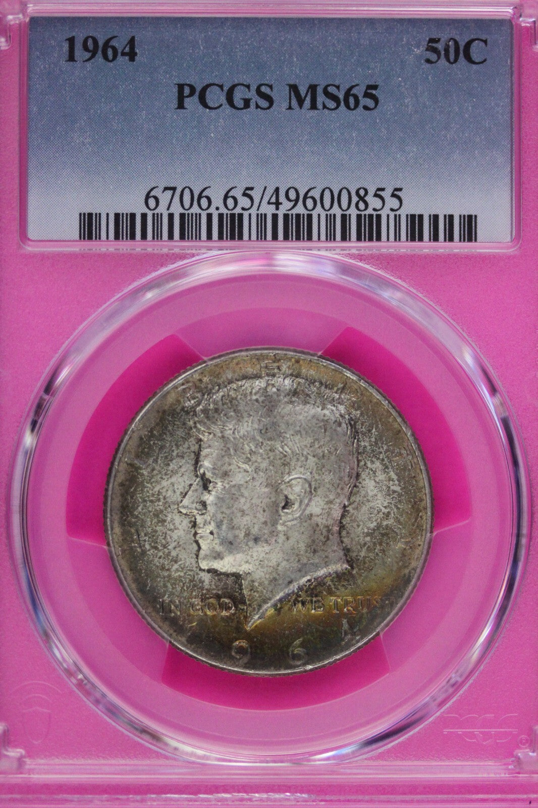 Toned 1964 P Silver MS 65 John F Kennedy Silver Half Dollar PCGS Graded 318