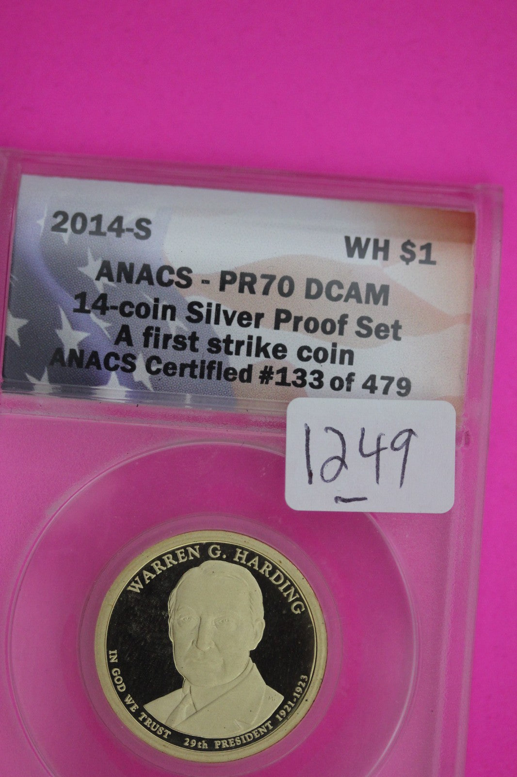 2014 S PR 70 Warren Harding Presidential Dollar ANACS Certified Slab 1249