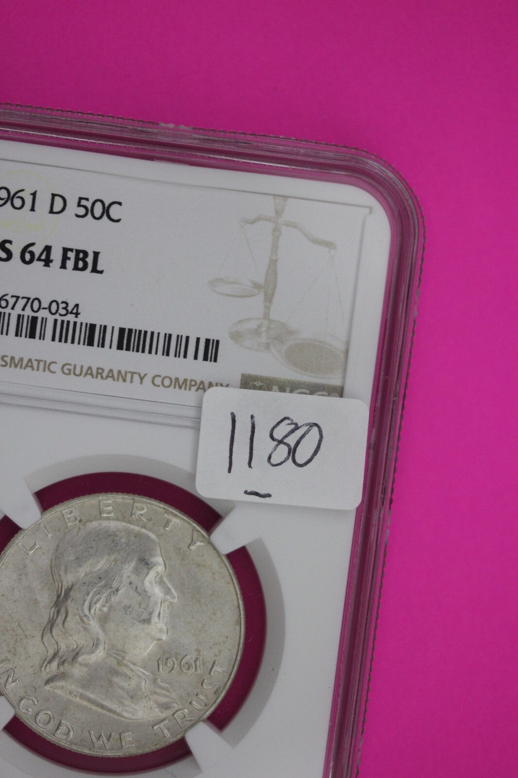 1961 D MS 64 Full Bell Lines Ben Franklin Silver Half Dollar NGC FBL Slab 1180