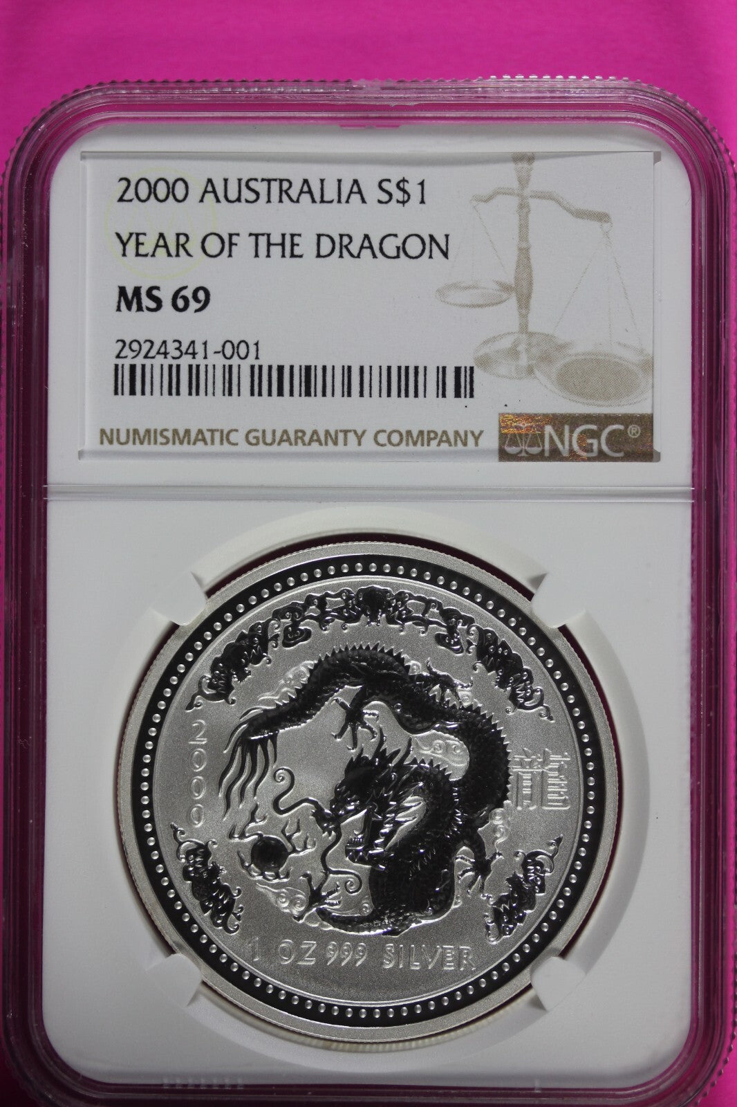 2000 MS 69 Year Of The Dragon Australia Lunar NGC Certified Authentic Slab 886