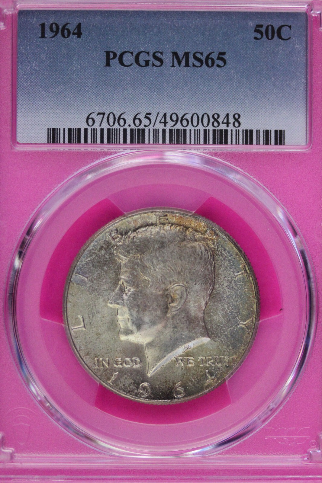 Toned 1964 P Silver MS 65 John F Kennedy Silver Half Dollar PCGS Graded 336