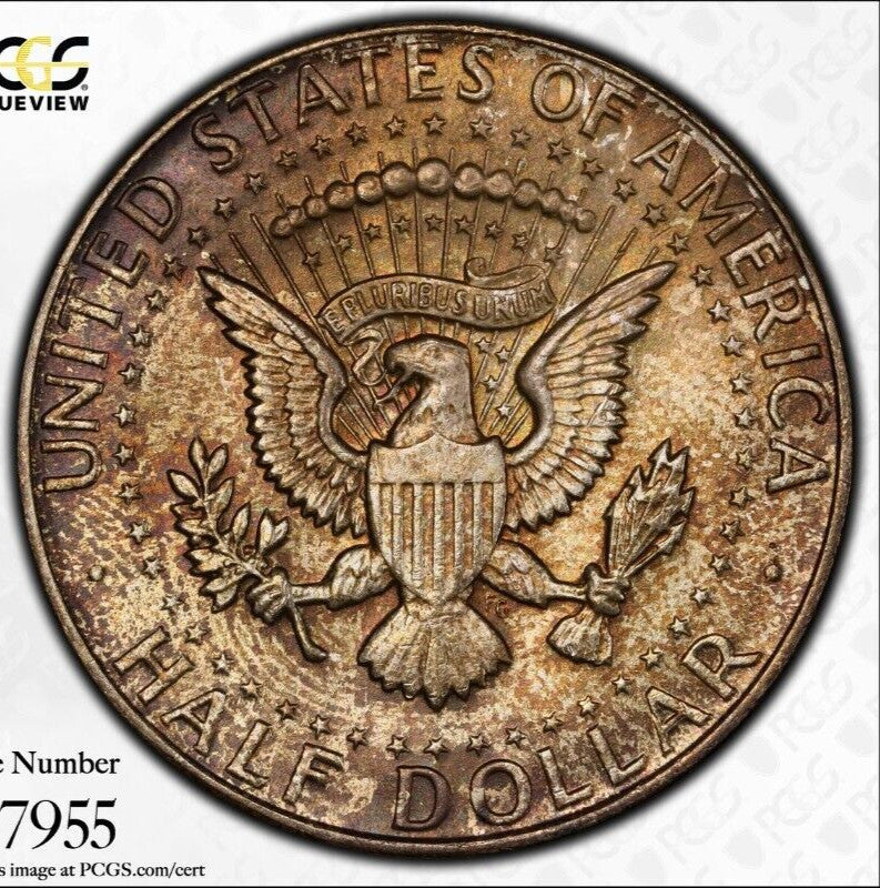 Toned Color 1964 P MS 65 Kennedy Half Dollar PCGS Certified Trueview Slab 1463