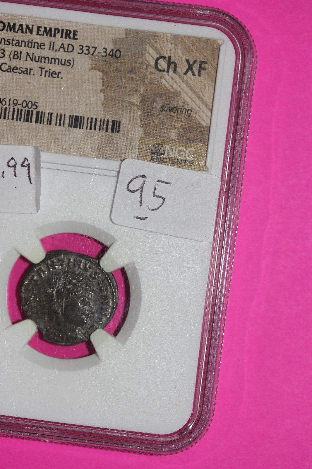 Choice XF Roman Empire Constantine II AD 337-340 AE3 BI Nummus Trier NGC Slab 95