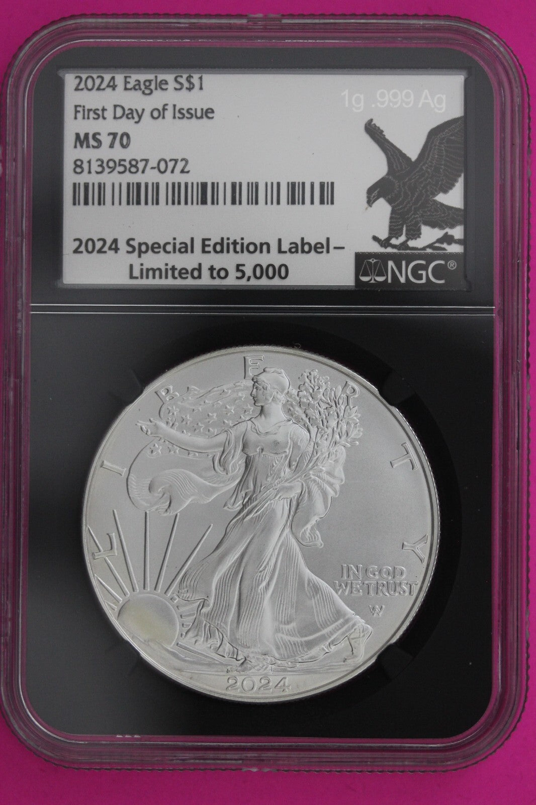 2024 MS 70 Silver Eagle Coin 1 OZ .999 NGC Certified Graded Authentic Slab 546