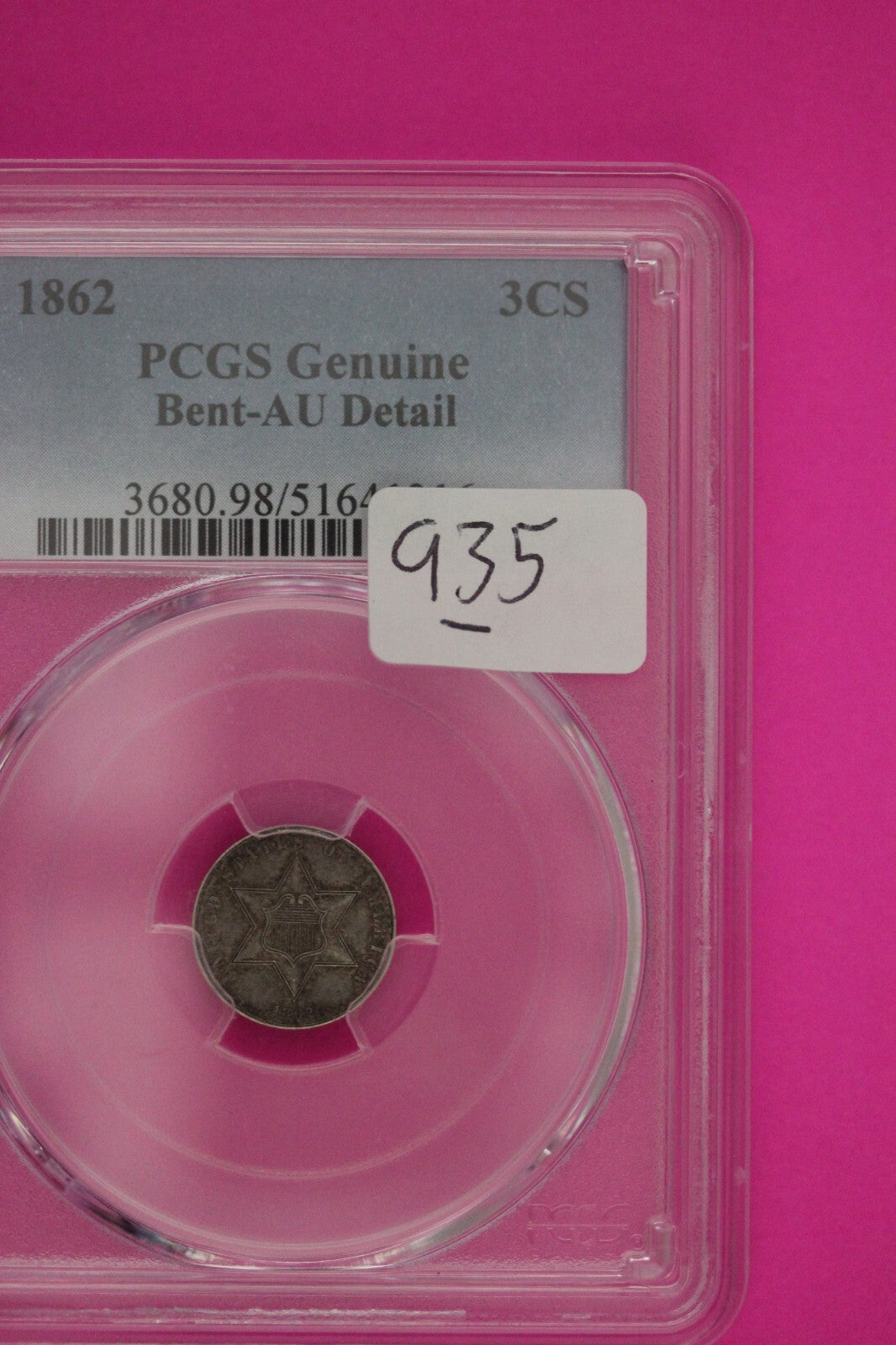 1862 Unc Detail Trime 3 Three Cent Silver Dime PCGS Genuine Bent Certified 935