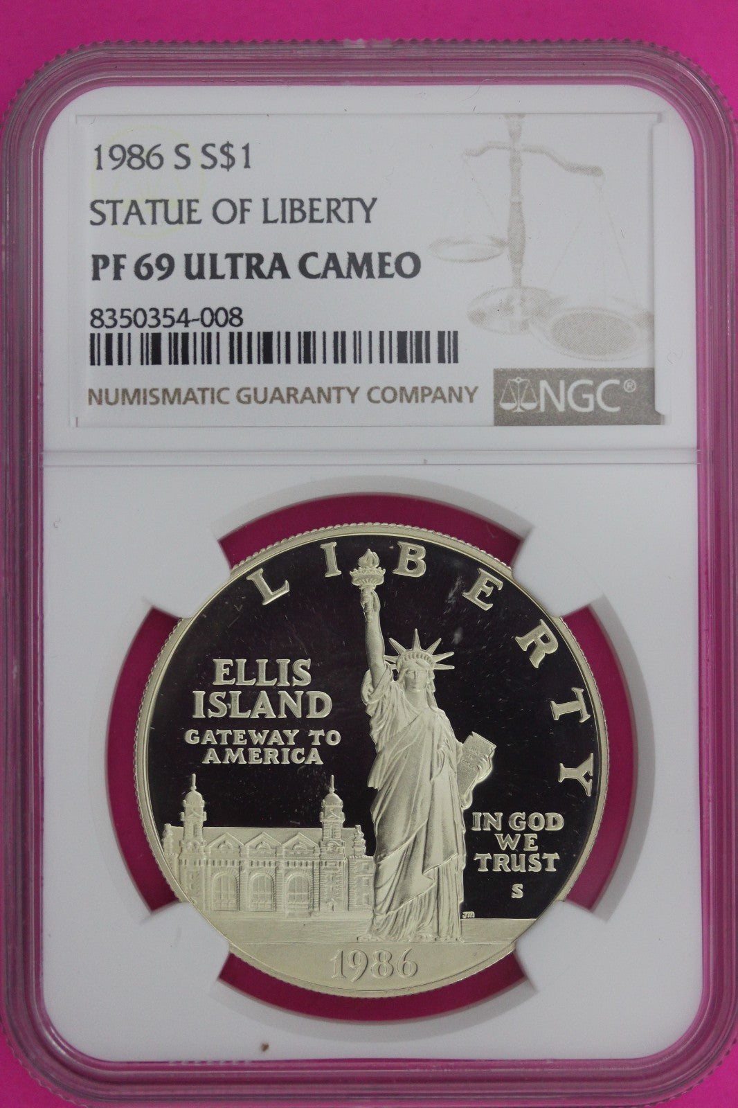 1986 S PF 69 DCAM Statue of Liberty Commemorative Silver Dollar NGC Slab 1199