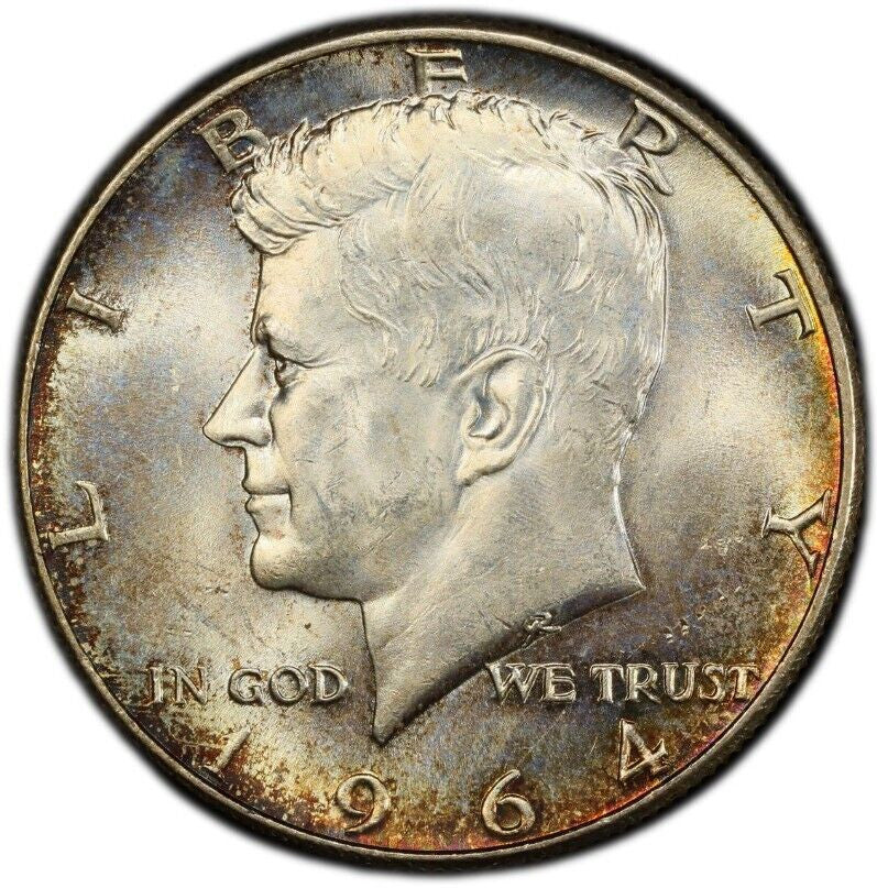Rainbow Toned 1964 P Silver MS 65 John F Kennedy Silver Half Dollar PCGS 299