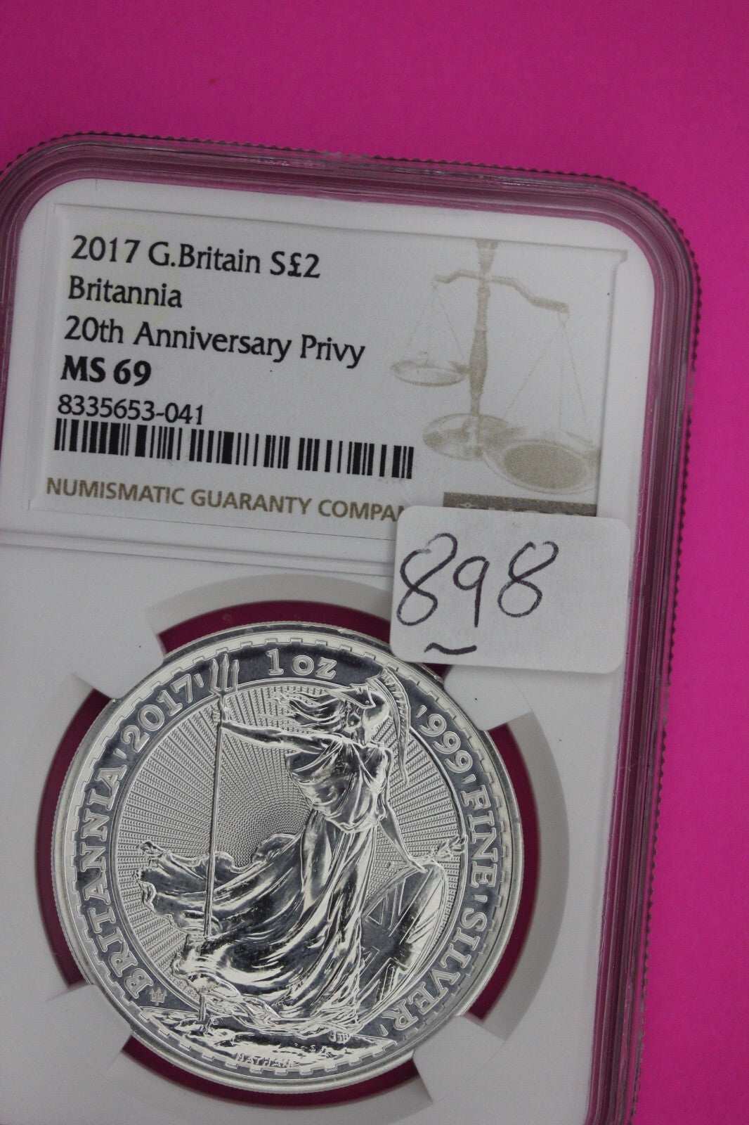 2017 MS 69 Great Britain £2 Britannia 20th Anniversary Privy NGC Graded Slab 898