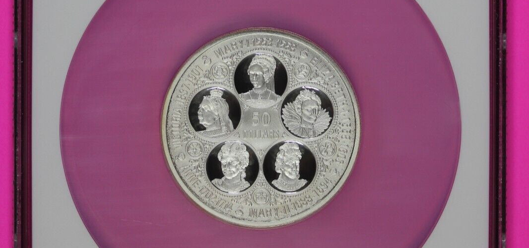 1975 PF 67 Cayman Islands $50 Five Queens Silver Coin NGC 7039